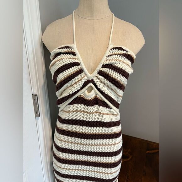 Miou Muse The Goldie Stripped Halter Dress Size L - Picture 3 of 10